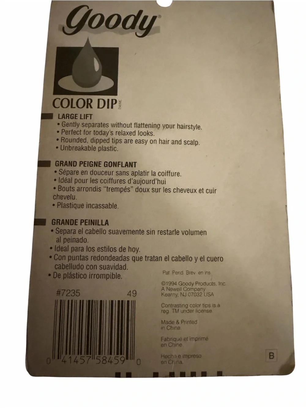 NOS Goody Hair Lift Comb 1994 Color Dip